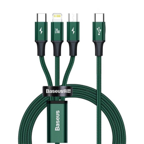 Baseus Rapid Series nabíjecí / datový kabel 3v1 Type-C/ (Micro USB + Lightning  PD 20W + USB-C) 1.5m zelená