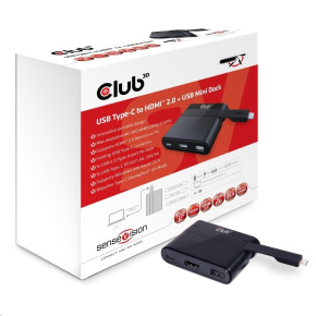 Club3D mini dokovací stanice USB 3.0 typ C na (HDMI™ 2.0 4K60Hz UHD/USB 2.0/USB-C), nabíjecí