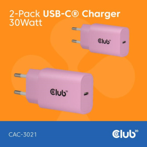 Club3D Nabíječka, USB-C, Power Delivery 15V/2A, 2-pack, růžová Club3D Nabíječka, USB-C, Power Delivery 15V/2A, 2-pack, růžová