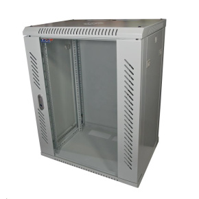 LEXI-Net 19" nástěnný rozvaděč 15U 600x600, nosnost 60 kg, skleněné dveře, svařovaný, šedý