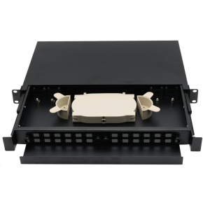 Rozvaděč, 19", optický, 1U, 24× SC simlex nebo 24× LC duplex, výsuvný, černý