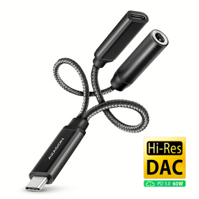 AXAGON ADA-HCPD, USB-C na 3.5mm jack - Hi-Res DAC audio adaptér, 384kHz/32bit, stereo, PD 60W 3A AXAGON ADA-HCPD, USB-C na 3.5mm jack - Hi-Res DAC audio adaptér, 384kHz/32bit, stereo, PD 60W 3A