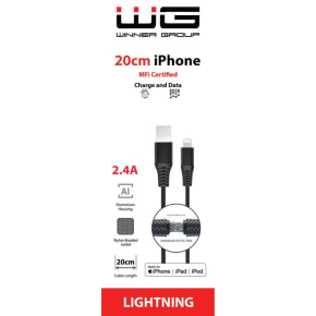 WG - Datový kabel Lightning MFi na USB-A, 20 cm, 2.4A, černá WG - Datový kabel Lightning MFi na USB-A, 20 cm, 2.4A, černá