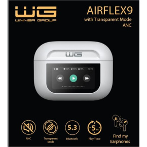 WG - Bluetooth sluchátka WG AirFlex 9 s displejem, Avatar, ANC, bílá WG - Bluetooth sluchátka WG AirFlex 9 s displejem, Avatar, ANC, bílá