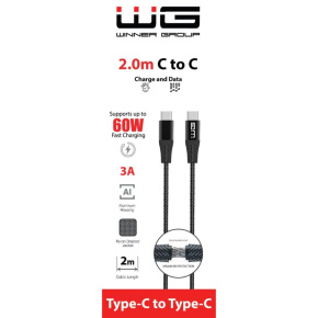 WG - Datový kabel Type-C na Type-C, 2 metry, černá WG - Datový kabel Type-C na Type-C, 2 metry, černá