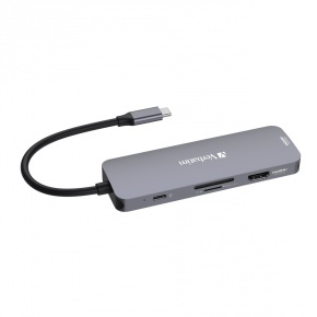 VERBATIM Hub USB-C Pro Multiport 8 Port, 3x USB 3.2, 1x USB-C, 2xHDMI, microSD/SD, šedá VERBATIM Hub USB-C Pro Multiport 8 Port, 3x USB 3.2, 1x USB-C, 2xHDMI, microSD/SD, šedá