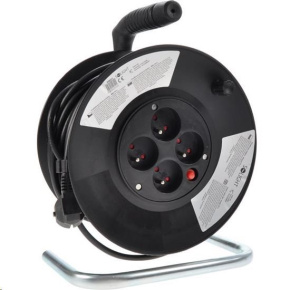 Solight prodlužovací přívod na bubnu, 4 zásuvky, 25m, černý kabel, 3x 1,5mm2