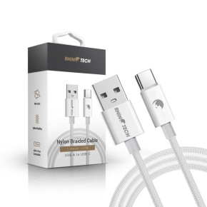 RhinoTech kabel s nylonovým opletem USB-A na USB-C 27W 1M bílá RhinoTech kabel s nylonovým opletem USB-A na USB-C 27W 1M bílá