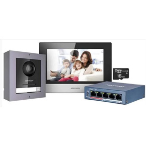 Hikvision DS-KIS602(B), Kit IP videotelefonu, bytový monitor + dveřní stanice + switch Hikvision DS-KIS602(B), Kit IP videotelefonu, bytový monitor + dveřní stanice + switch
