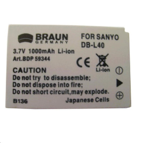 Braun akumulátor SANYO DB-L40, 1200mAh Braun akumulátor SANYO DB-L40, 1200mAh