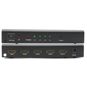 PREMIUMCORD HDMI switch 4:1 kovový s dálkovým ovladačem a napájecím adaptérem