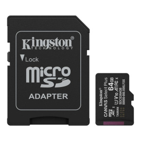 Kingston MicroSDXC karta 64GB Canvas Select Plus, U1, V10, A1, SD Adaptér Kingston MicroSDXC karta 64GB Canvas Select Plus, U1, V10, A1, SD Adaptér