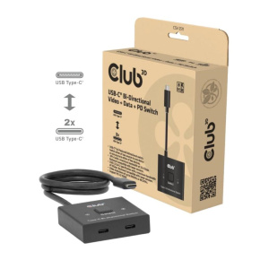 Club3D Switch, USB-C na 2xUSB-C Oboustranný 2v1, 8K60Hz, 4K120Hz, PD 100W
