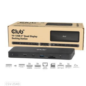 Club3D Dokovací stanice USB-C 14v1, 2xHDMI, 2xDP, 3xUSB-C, 1xUSB-C PD, 2xUSB, 1xRJ45, 1x3.5mm, microSD/SD, černá Club3D Dokovací stanice USB-C 14v1, 2xHDMI, 2xDP, 3xUSB-C, 1xUSB-C PD, 2xUSB, 1xRJ45, 1x3.5mm, microSD/SD, černá
