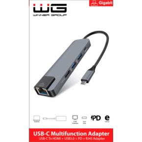 WG - HUB Type-C 4 v1, HDMI + RJ45 + USB3.0, hliníkový WG - HUB Type-C 4 v1, HDMI + RJ45 + USB3.0, hliníkový