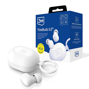 3mk bezdrátová stereo sluchátka FlowBuds 6.0 white, nabíjecí pouzdro, bílá