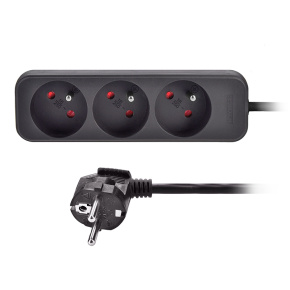 Solight prodlužovací přívod, 3 zásuvky, černý, 3m Solight prodlužovací přívod, 3 zásuvky, černý, 3m