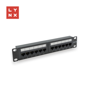 LYNX 10" patch panel 12-port, UTP Cat5e, 50µ, nestíněný, černý