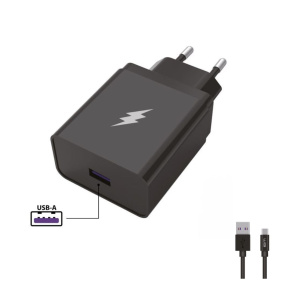 WG - Síťová nabíječka 1x USB-A 22,5W, SuperCharge, 5V-9V-12V, + kabel USB-A na Type-C (5A), černá WG - Síťová nabíječka 1x USB-A 22,5W, SuperCharge, 5V-9V-12V, + kabel USB-A na Type-C (5A), černá