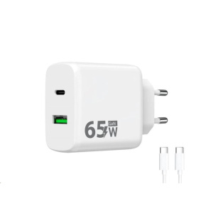 WG - Síťová nabíječka GaN 2x USB 65W, 1x USB-C PD 65W + 1x USB-A QC 3.0 18W, kabel Type-C na Type-C, bílá WG - Síťová nabíječka GaN 2x USB 65W, 1x USB-C PD 65W + 1x USB-A QC 3.0 18W, kabel Type-C na Type-C, bílá