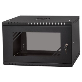LEXI-Net 19" nástěnný rozvaděč Basic 6U 520x450, skleněné dveře, bez zad, rozložený, černý