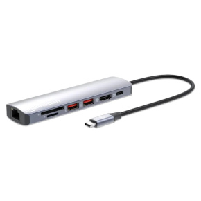MANHATTAN Dokovací stanice USB-C 7v1, 1xHDMI, 1xUSB-C, 2xUSB, 1xRJ45, čtečka SD karet, šedá MANHATTAN Dokovací stanice USB-C 7v1, 1xHDMI, 1xUSB-C, 2xUSB, 1xRJ45, čtečka SD karet, šedá