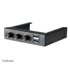 AKASA ovládací panel do 3,5" pozice, 3x FAN, 2x USB 3.0, černý hliník