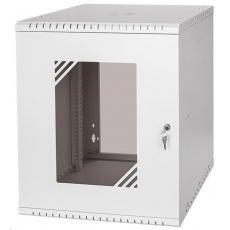 LEXI-Net 19" nástěnný rozvaděč Basic 12U, šířka 520mm, hloubka 450mm, skleněné dveře, bez zad, rozložený, šedý