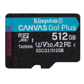 Kingston MicroSDXC karta 512GB Canvas Go! Plus, R:170/W:90MB/s, Class 10, UHS-I, U3, V30, A2