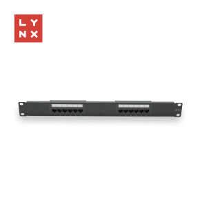 LYNX 19" patch panel 12-port, UTP Cat6, 50µ, nestíněný, černý