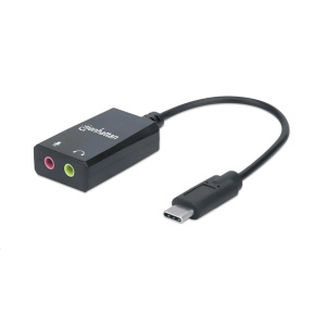 MANHATTAN USB 2.1 Sound Adapter, USB Typ C to 3.5 mm aux & mic black, Retail Box