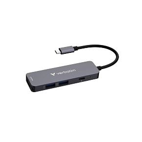 VERBATIM Dokovací stanice USB-C, 4v1, HDMI, USB-C PD, USB 3.0, USB 2.0, šedá VERBATIM Dokovací stanice USB-C, 4v1, HDMI, USB-C PD, USB 3.0, USB 2.0, šedá