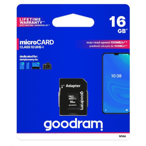 GOODRAM MicroSDHC karta 16GB M1AA, UHS-I Class 10, U1 + adaptér GOODRAM MicroSDHC karta 16GB M1AA, UHS-I Class 10, U1 + adaptér