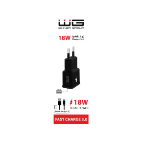 WG - Síťová nabíječka 1x USB-A, Quick Charge 3.0, 5V-9V-12V, + kabel USB-A na Type-C, černá WG - Síťová nabíječka 1x USB-A, Quick Charge 3.0, 5V-9V-12V, + kabel USB-A na Type-C, černá
