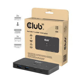 Club3D KVM Switch, 2xUSB-C na HDMI, 4K60Hz, PD 100W